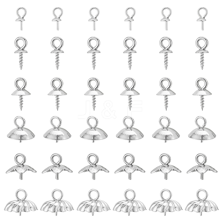 Unicraftale 112Pcs 6 Styles 304 & 201 Stainless Steel Cup Pearl Peg Bails Pin Pendants STAS-UN0055-23-1