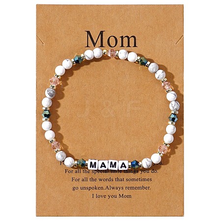 Mother's Day Dyed Synthetic Turquoise & Glass Beads Stretch Bracelets LS-SK3516-8-1