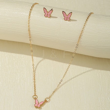 Butterfly Alloy Enamel Pendant Necklaces & Stud Earrings Sets WGDF867-03-1