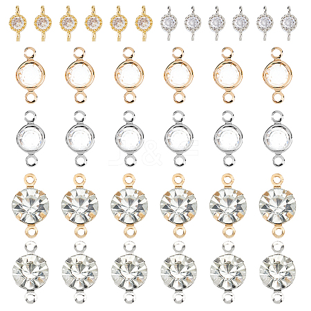 36Pcs 6 Styles Brass Pave Clear Cubic Zirconia Links KK-FH0008-12-1