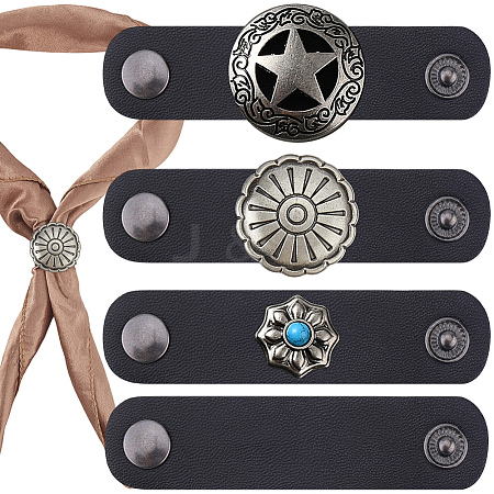 4Pcs 4 Styles PU Leather with Alloy Scarf Clips FIND-CL0002-25-1