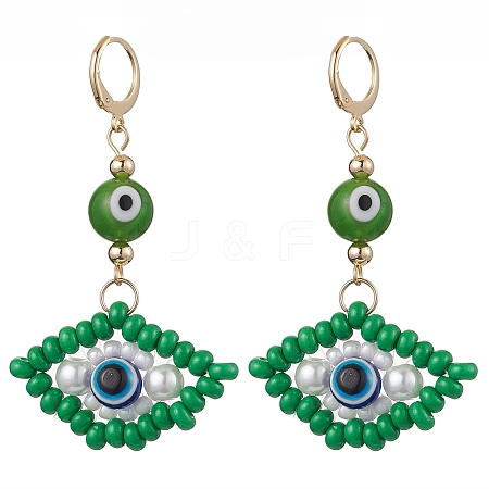 Glass Seed Bead Evil Eye Hoop Earrings EJEW-MZ00272-02-1