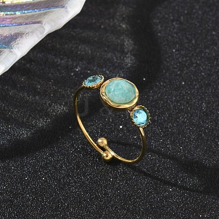 Natural Amazonite Adjustable Finger Rings for Women RJEW-A101-01G-01-1