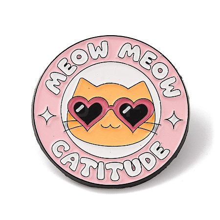 Cute Meow Cat with Glasses Alloy Enamel Pins JEWB-A024-09C-1