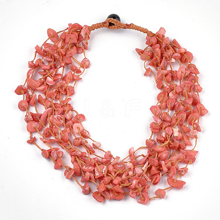 Synthetic Coral Beaded Multi-strand Necklaces NJEW-S414-54B-1