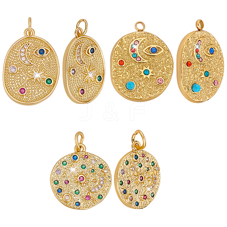 6Pcs 3 Styles Brass Micro Pave Colorful Cubic Zirconia Pendants FIND-WR0012-71-1