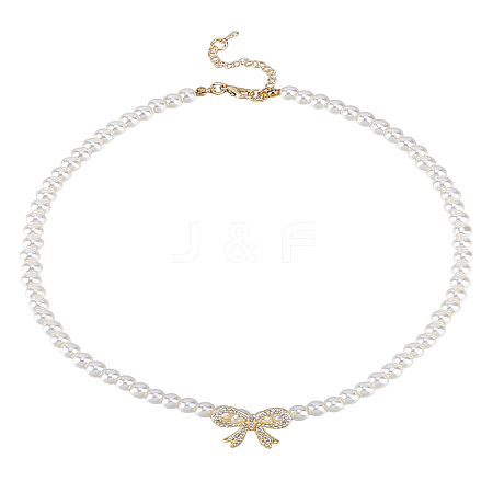 1Pc Alloy Crystal Rhinestone Bowknot Pendant Necklaces NJEW-LP0001-59-1
