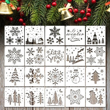 20Pcs Christmas PET Painting Stencils DIY-D001-10-1
