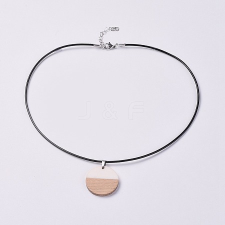 Resin & Wood Pendant Necklaces NJEW-JN02332-01-1