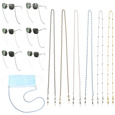 6Pcs ABS Plastic Imitation Pearl & Glass Eyeglasses Chains HJEW-YW00503-1