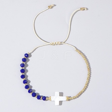 Adjustable Glass & Brass Beads Braided Bead Bracelets TB8315-4-1