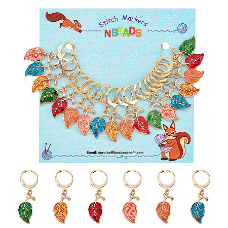 18Pcs 6 Color Alloy Enamel Leaf Charms Locking Stitch Markers AJEW-PH01453-1