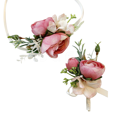 CRASPIRE 2Pcs 2 Style Silk Imitation Rose Corsage Boutonniere AJEW-CP0001-60-1