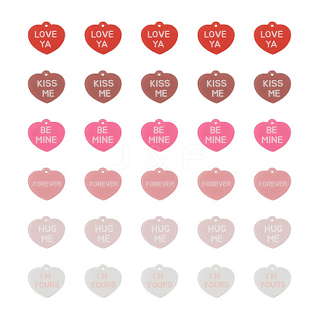 Beadthoven 30Pcs 6 Colors Valentine's Day Opaque Acrylic Pendants SACR-BT0001-03-1