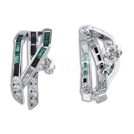 Green Cubic Zirconia Claw Stud Earrings EJEW-N011-80-01P-1