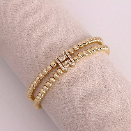 Brass Micro Pave Clear Cubic Zirconia Beads Double Strands Stretch Bracelets for Women FS-WGC7159-08-1