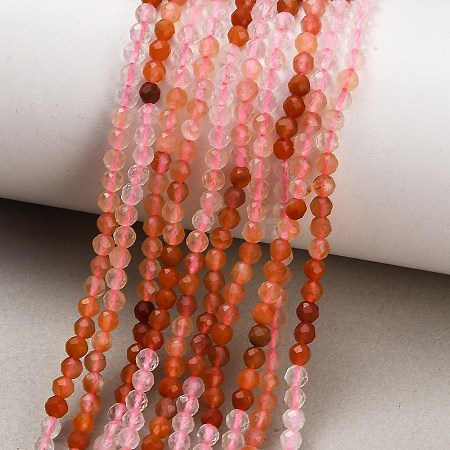 Gradient Color Natural Rose Quartz & Red Hematoid Quartz Beads Strands GG-CBA1668-A03-3mm-1
