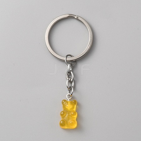 Candy Color Transparent Bear Resin Pendant Keychain KEYC-WH0034-34B-01-1