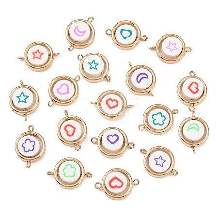 CCB Plastic Frame with Polymer Clay Heart Star Flower Beads Flat Round Links Connector Charms KK-D103-10D-G-1
