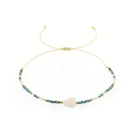 Vintage Glass Seed Bead & Natural Shell & Brass Beads Braided Bead Bracelets QU4025-1-1