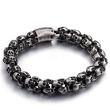 Titanium Steel Skull Link Chain Bracelet for Men WG51201-04-1