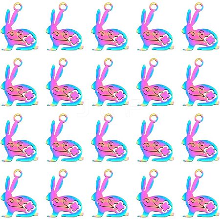 20Pcs 201 Stainless Steel Bunny Pendants STAS-HY0001-02RC-1
