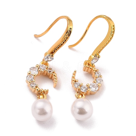 Moon with Imitation Pearl Beads Sparkling Cubic Zirconia Dangle Earrings for Her ZIRC-C025-26G-1