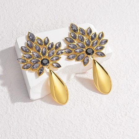 304 Stainless Steel Glass Stud Earrings for Women EJEW-M095-11G-02-1