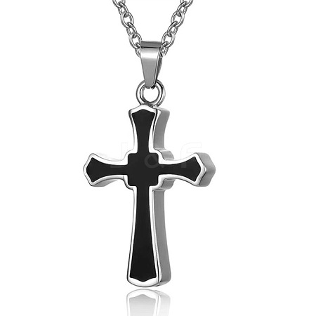 Stainless Steel Black Enamel Cross Pendant Urn Ashes Necklaces PW-WGDC362-01-1