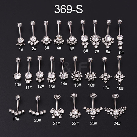 316L Surgical Stainless Steel Rhinestone Belly Rings WG7077C-25-1