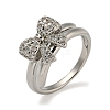 Bowknot Brass Micro Pave Clear Cubic Zirconia Double Rings RJEW-Z050-24P-2