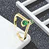 Rack Plating Teardrop Brass Micro Pave Cubic Zirconia Open Cuff Finger Rings for Women RJEW-M028-84G-1