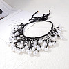 Plastic Baroque Pearl Nuggets Beads Tassel Woven Black Waxed Cord Bib Necklaces for Women FS-WG578A2-01-1