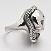 Halloween Skull with Snake Personalized Retro Men's 316 Stainless Steel Rhinestone Wide Band Finger Rings RJEW-J066-26-19mm-3