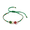 Christmas 8mm Round Dyed Natural Malaysia Jade & Natural Carnelian & Glass Seed Beads Braided Bead Bracelets BJEW-MZ00070-01-1