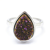 Electroplate Natural Druzy Quartz Crystal Finger Rings RJEW-I055-P-RS-3