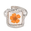 Dark Orange Square Epoxy Resin with Dry Flower Adjustable Rings RJEW-G304-03P-01-2