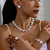 Flat Round Plastic Pearl Beaded Necklaces & Beaded Bracelets & Stud Earrings & Rings Sets FS-WG25F9C-01-2