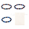 10MM Round Natural Tiger Eye & Obsidian & Evil Eye Bead Stretch Bracelets for Women Men BJEW-TA0001-19-1