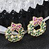 Christmas Rack Plating Brass Cubic Zirconia Stud Earrings EJEW-K245-55E-G-3