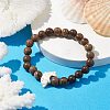 Synthetic Turquoise Dolphin Beads with Natural Wenge Wood Beaded Stretch Bracelets BJEW-JB10213-03-2