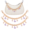 2Pcs Alloy Enamel Lilac Butterfly and Pink Flower Pendant Aluminum Bag Decorative Chains HJEW-BBC0001-38-1