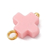 Synthetic Coral Dyed Pink Cross Charms PALLOY-JF04223-01-5