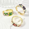 Brass Micro Pave Clear Cubic Zirconia Enamel Cuff Rings for Women RJEW-L113-037G-3