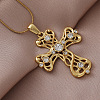Vintage 304 Stainless Steel with Clear Glass Hollow Cross Pendant Necklaces for Women MR8108-1