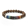 Dyed Natural Lava Rock Rondelle & Wooden Round Beaded Stretch Bracelet BJEW-JB09679-1