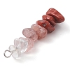 Gradient Color Natural Quartz Crystal & Natural Rhodonite & Natural Red Jasper & Natural Strawberry Quartz Chip Beaded Pendants PALLOY-JF02790-06-4