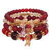 4Pcs 4 Styles Bohemian Style Alloy Glass Round Beaded Stretch Bracelets FS-WG80D8B-01-2