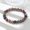 Natural Rhodonite Round Beaded Stretch Bracelets GG-CBA12F1-02A-01-2