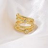 Rack Plating Brass Micro Pave Clear Cubic Zirconia Open Cuff Finger Rings for Women RJEW-M028-103G-2